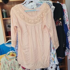 Soft Surroundings Peach Ornate Lace Tunic Boho Blouse Top